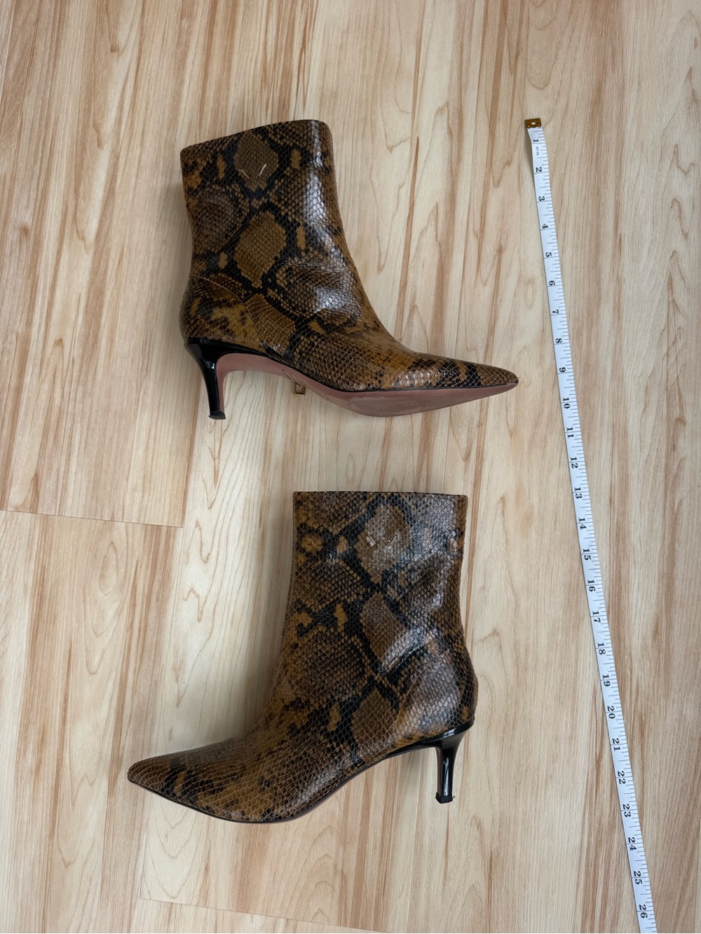 Franco Sarto Snake-Print Pointed Toe Ankle Boots in Brown
